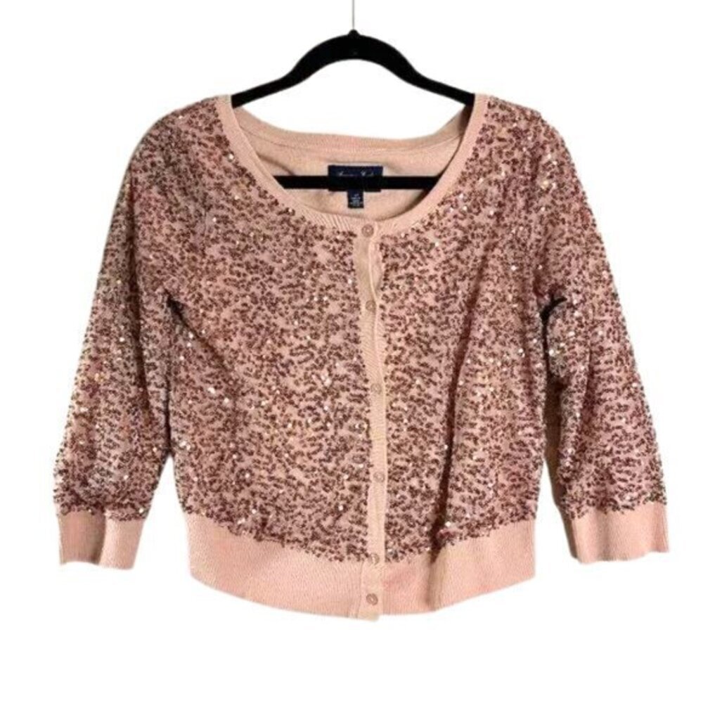 American Eagle Small Petite Rose Gold Sequin Women's Cardigan